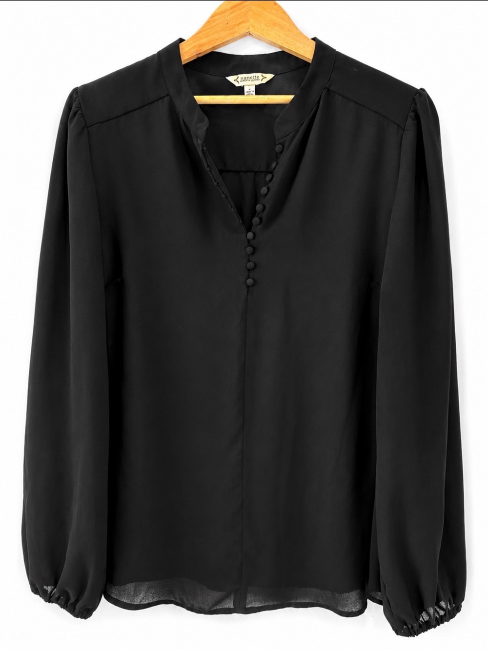 Nanette Lepore Black Long-Sleeve Button-Front Blouse L